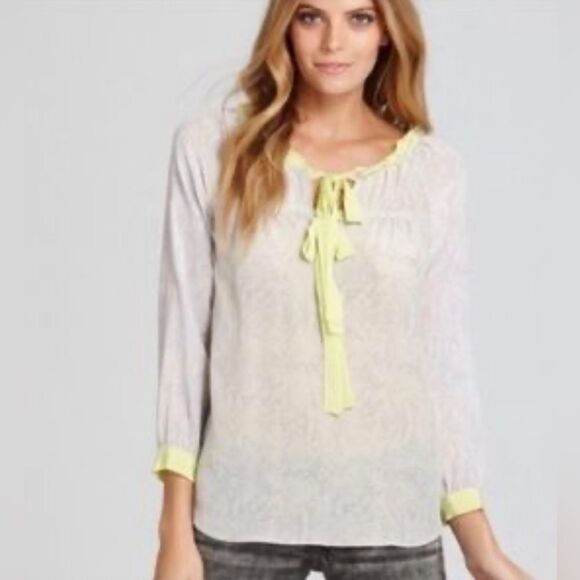 Rebecca Taylor Python Print Silk Blouse Fluorescent Neck Tie Grey Off White Sz 2 - Picture 1 of 10